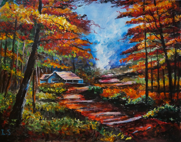 Petite cabane fond forêt automne