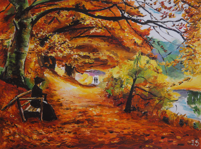 Banc chemin automne
