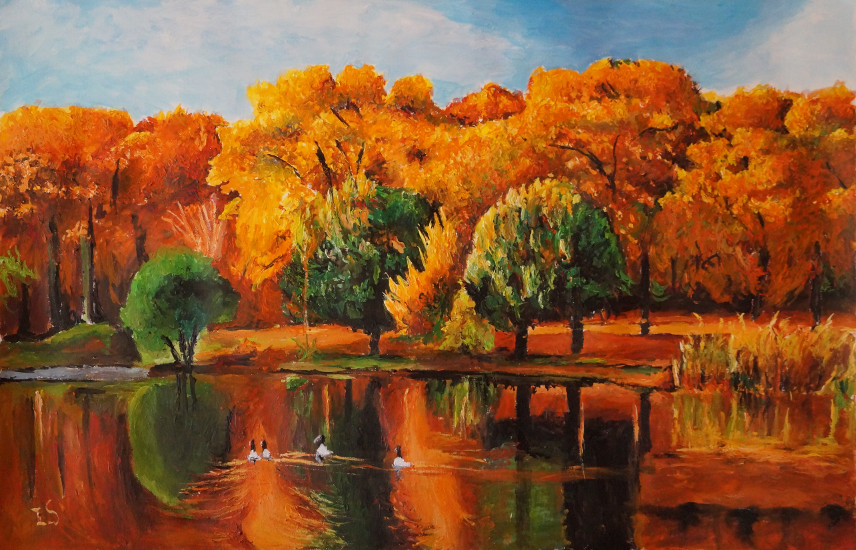 Lac entouré arbres automne