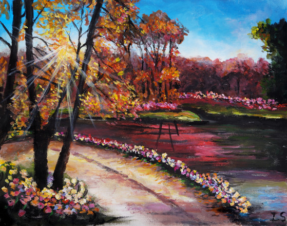 Parc automne couchant