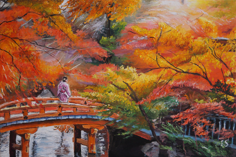 Pont arbres automne Japon
