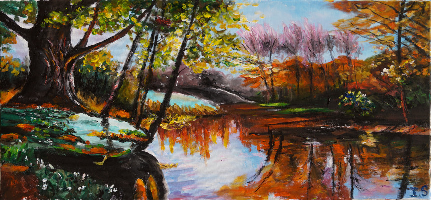 Rivière bordée arbres automne