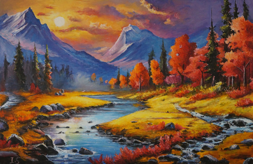 Ruisseaux clairière montagnes automne