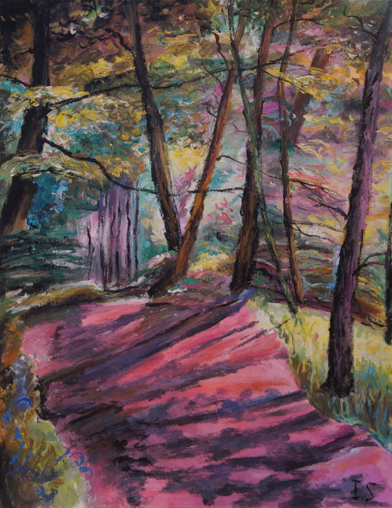 Chemin rose arbres
