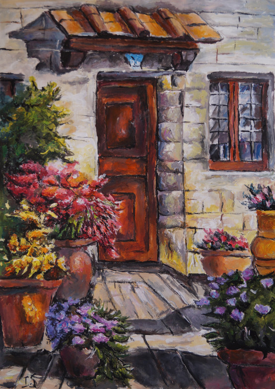 Porte fleurie auvent