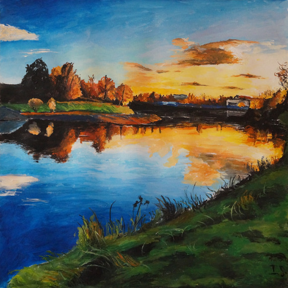 Rivière coulant train automne