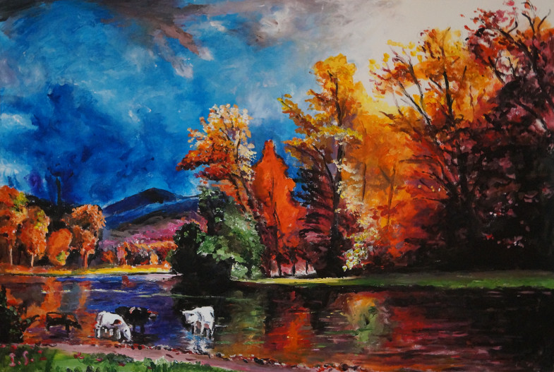 Vaches rivière automne