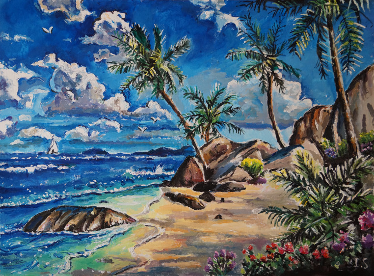 Plage rocheuses palmiers alizés