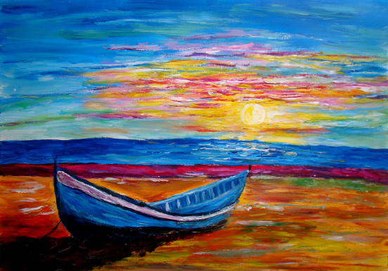 Bateau plage couchant