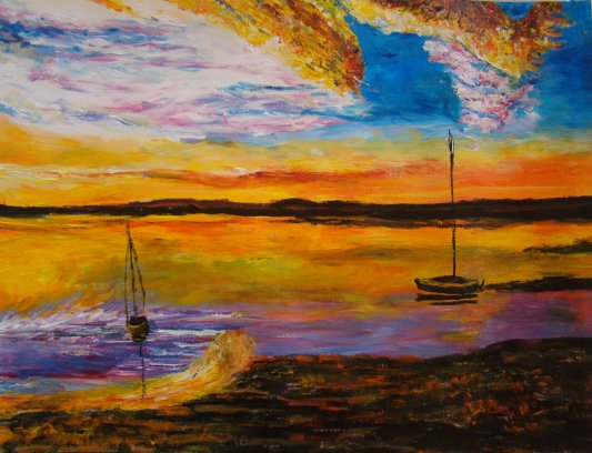 Bateaux plage or pourpre