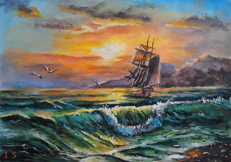 Coucher soleil bateau plage
