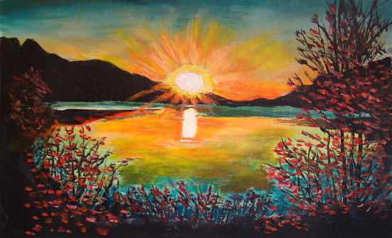 Lac vert coucher automnal