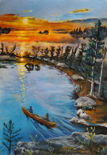 Coucher soleil canoe lac Canada 