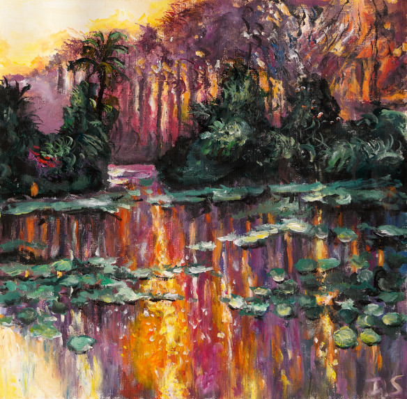 Coucher soleil lumineux nymphéas