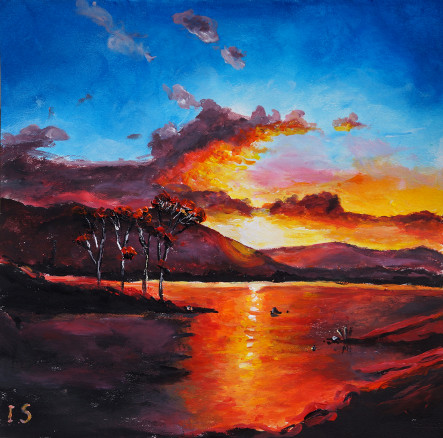 Coucher feu arbres collines