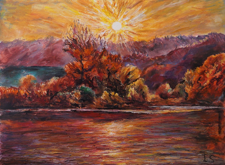 Coucher soleil flamboyant lac automne