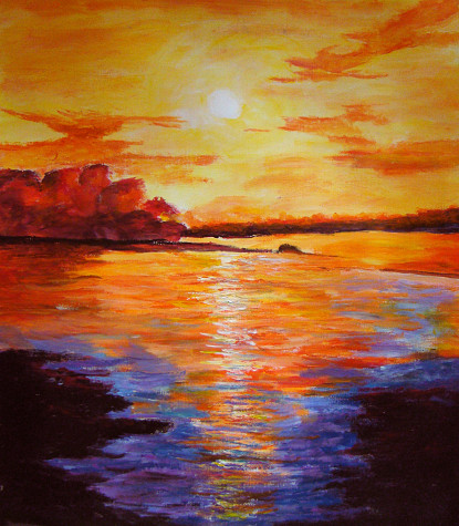 Coucher mer or et violet