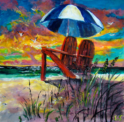 Coucher soleil chaises parasol