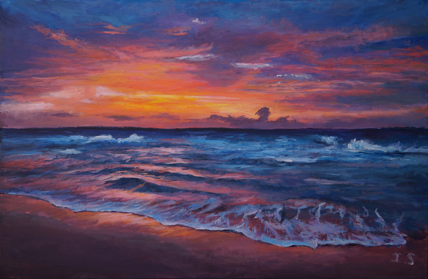 Nouvelle édition  coucher soleil fuchsia plage