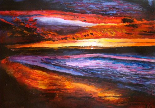 Coucher ombres feu plage