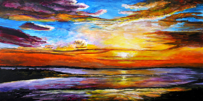 Coucher flamboyant plage sombre