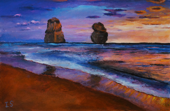 Coucher fuchsia plage deux rochers