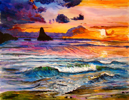 Vague plage nuages violets