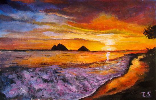 Coucher feu vague violette