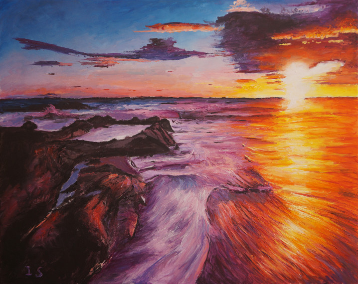 Nouvelle version vague rochers coucher violet orange