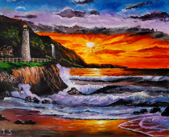 Coucher soleil phare plage