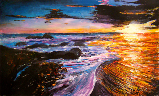 Vague sous coucher violet et orange