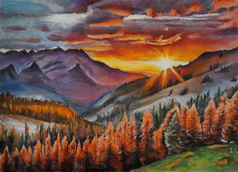 Coucher soleil automnal montagnes