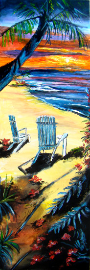 chaises plage tropicale couchant