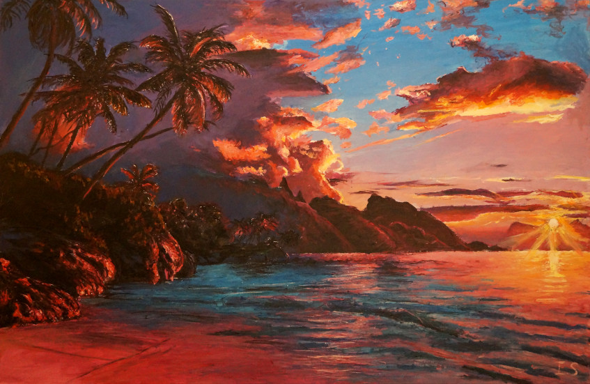 Coucher fuchsia côte paradis tropical