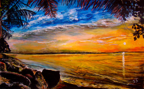 Plage équatoriale coucher orangé