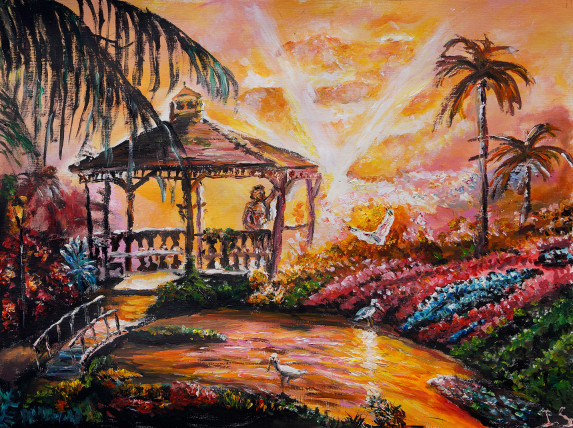 Loucher tropical orange kiosque hérons