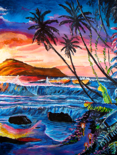 Coucher multicolore plage tropicale