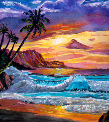 Coucher tropical vague surf