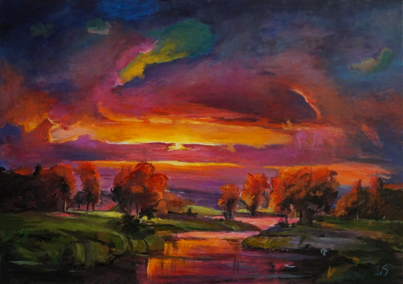 Nouvelle version coucher feu rivière automne