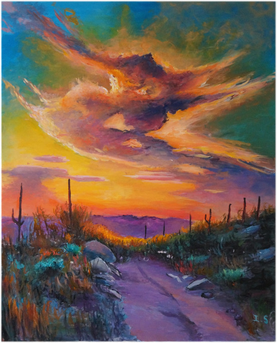 Coucher soleil feu désert