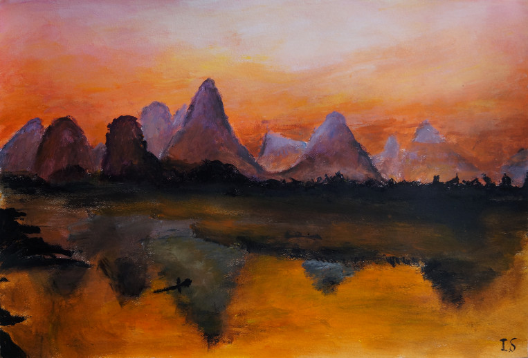 Coucher soleil brumeux dents dragon