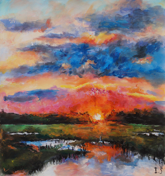 Coucher soleil marais été
