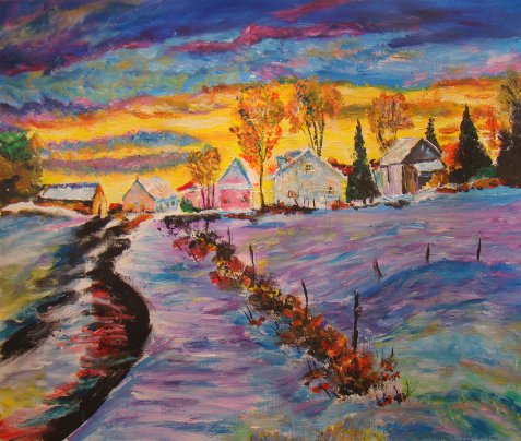 Village paysage pourpre