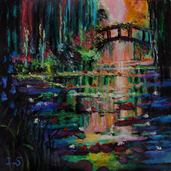 Coucher de soleil nymphéas saules