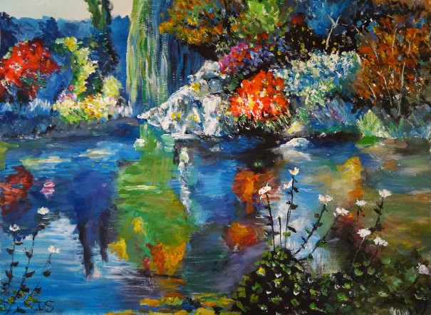 Étang parc printemps