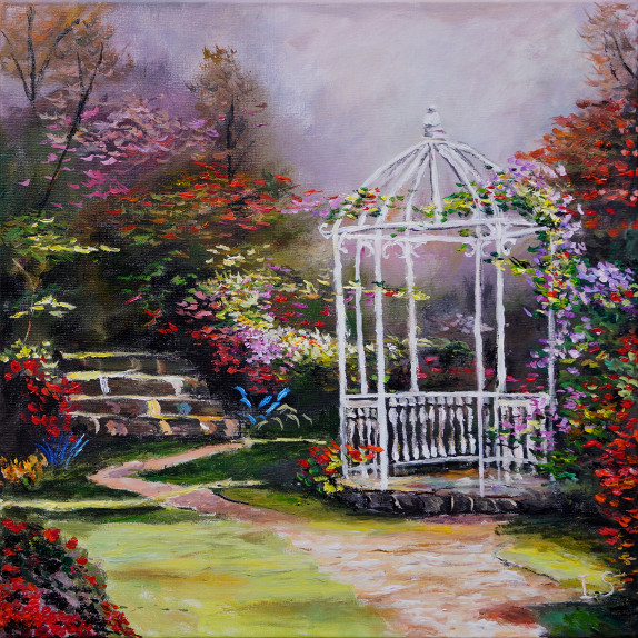 Kiosque ouvert jardin roses