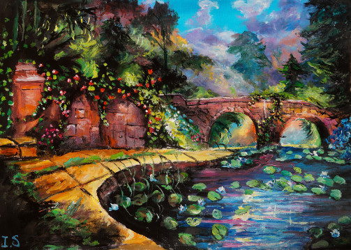 Nymphéas bassin pont