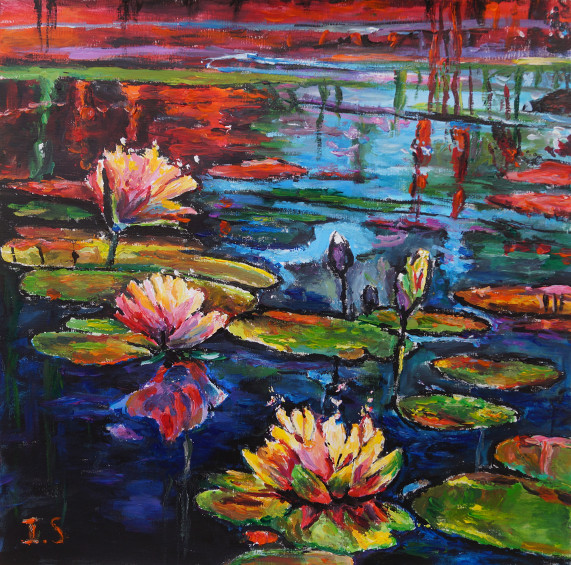 Nymphéas reflets rouges