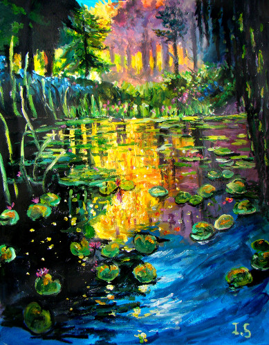 Nymphéas lumières dorées multicolores