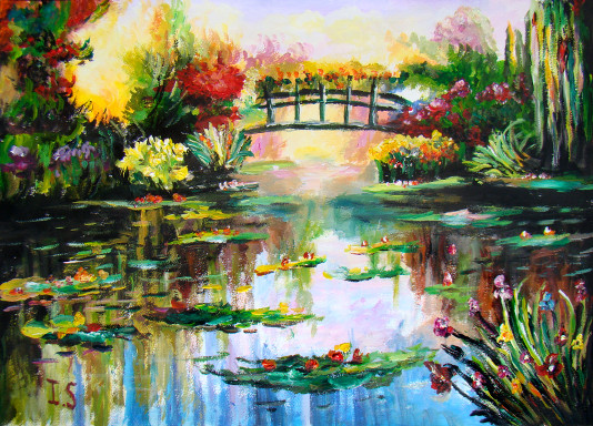 Pont nympheas fleurs multicolores